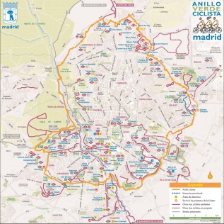Mapa del actual anillo ciclista de Madrid. (Click en la imagen para ampliar).